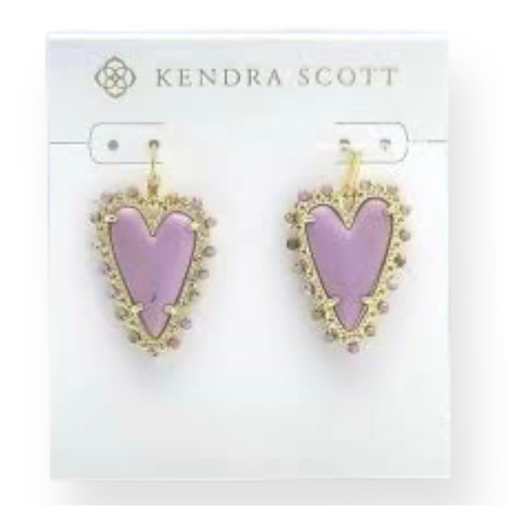 KENDRA SCOTT Beaded Ansley Heart Drop Earrings Gold Lilac Phosphate